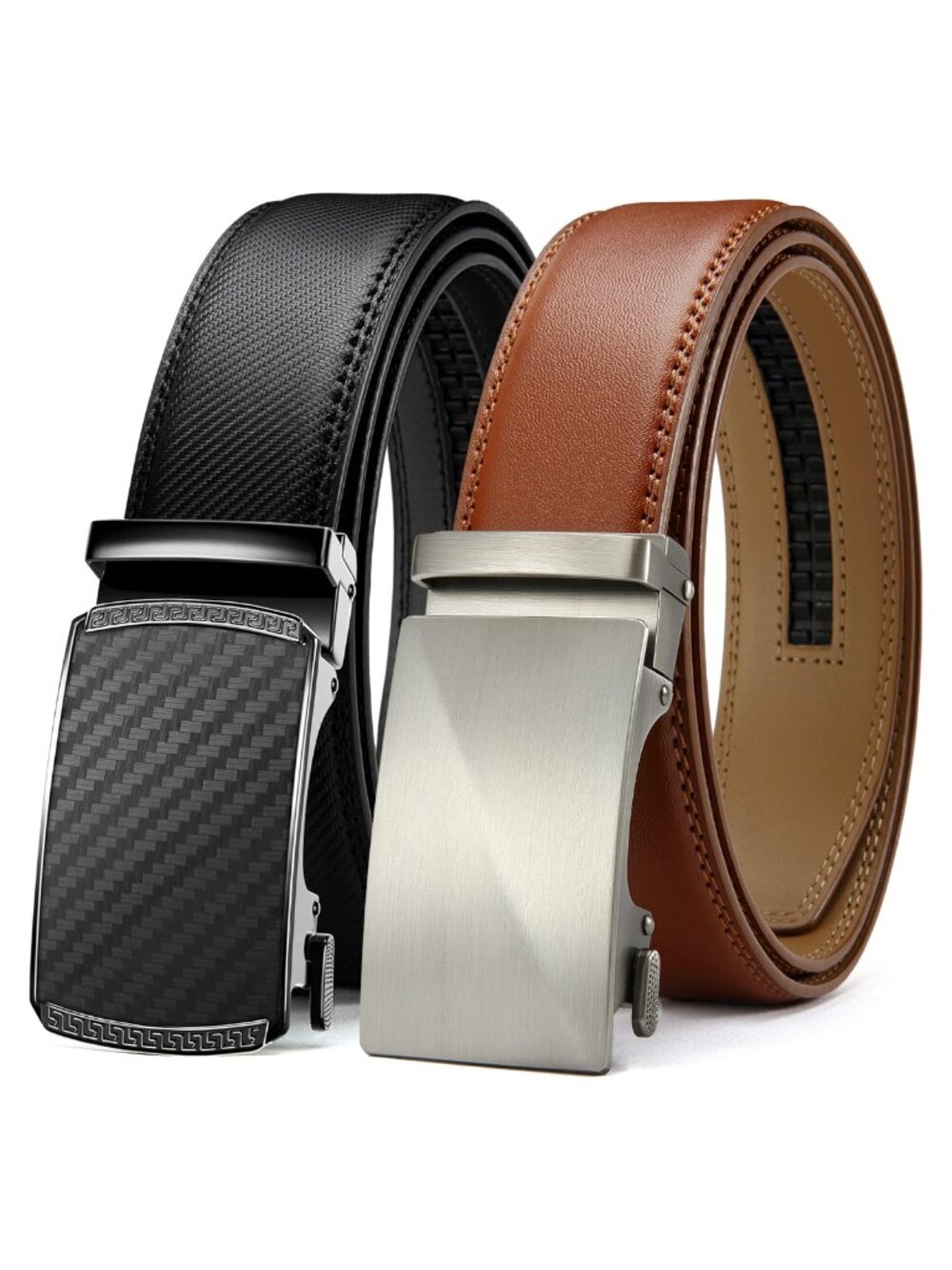 Mens Leather Ratchet Belt 2 Pack Adjustable Dress Jeans